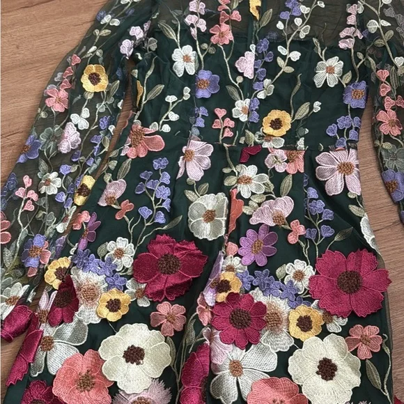 Sage Floral Embroidered Mini Dress - Picture 4 of 4